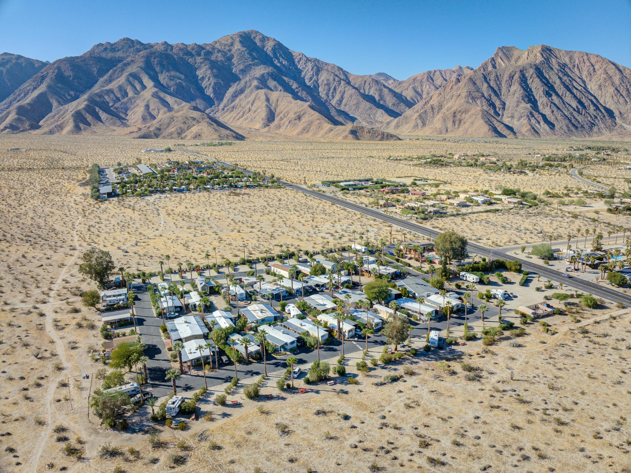 Desert landscape with tiny homes