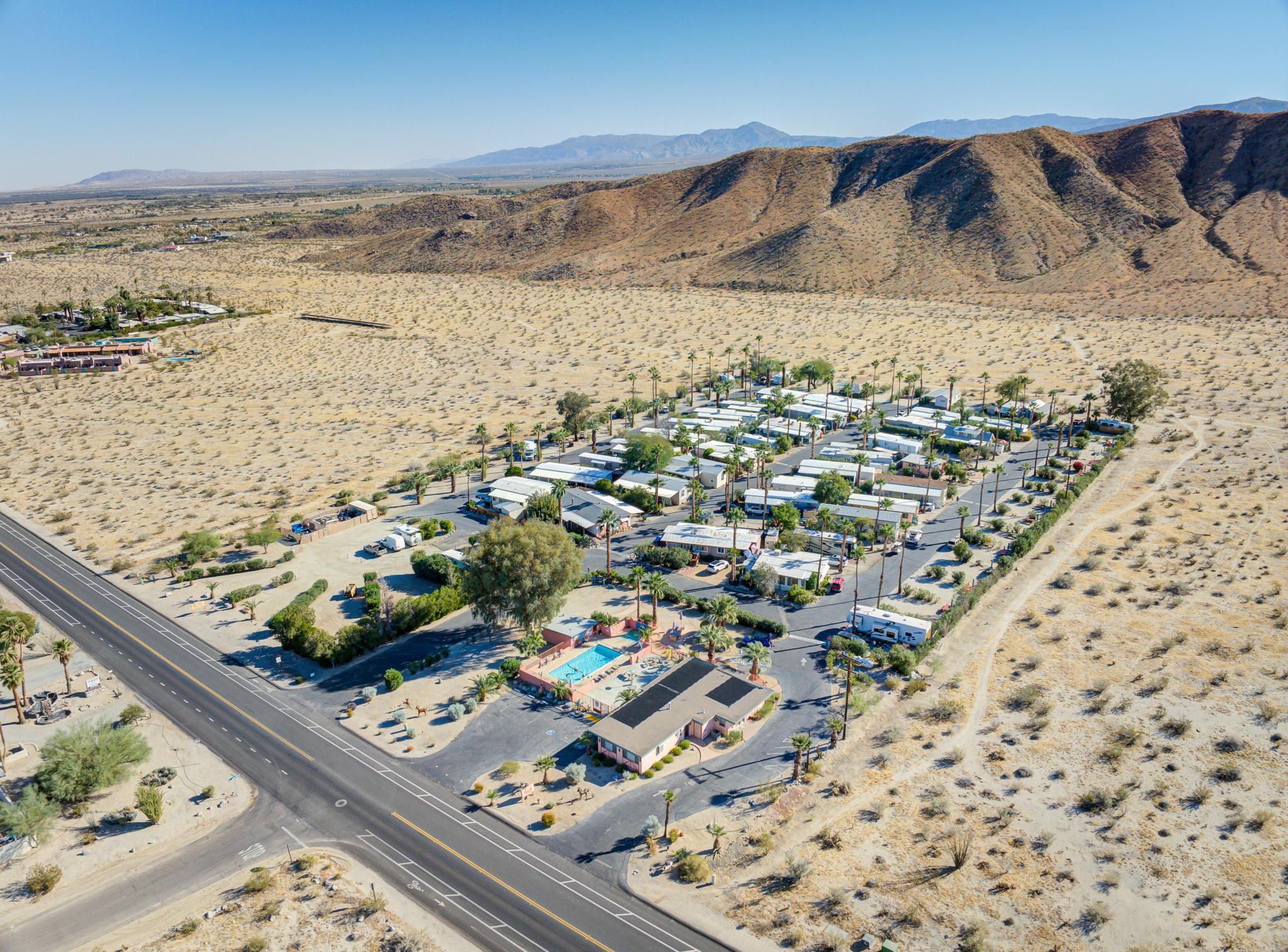 The drive-up entrance to Borrego Holiday Homes
